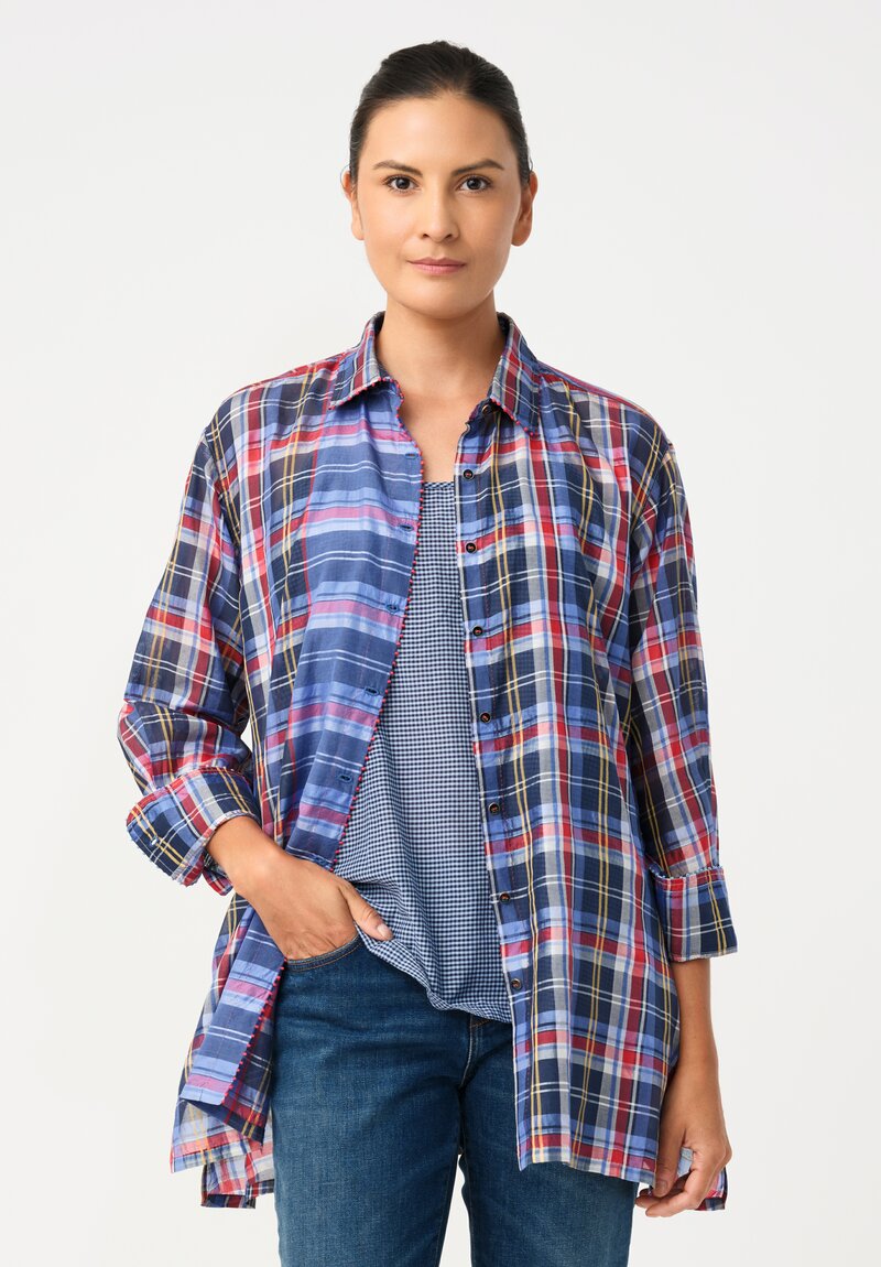 Pero Cotton Silk 2-Piece Plaid Button-Down Top