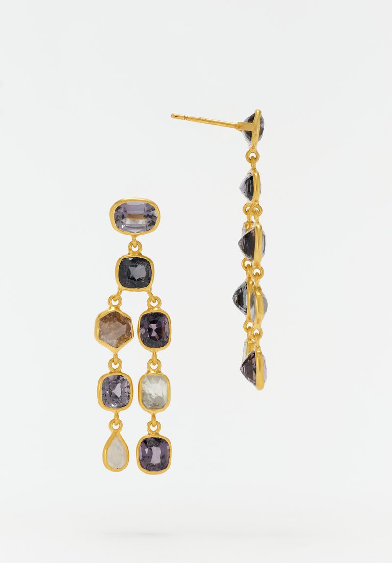 Pippa Small 18K Gold The Middle Path Collection Double Strand Chandelier Earrings with Post Closure and 12.1 Carats Spinel & Diamonds Gemstones Side Shot View