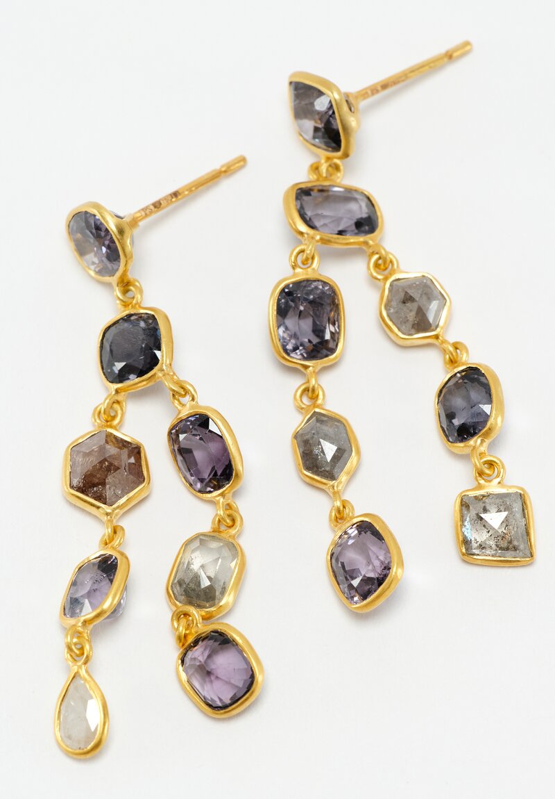 Pippa Small 18K Gold The Middle Path Collection Double Strand Chandelier Earrings with Post Closure and 12.1 Carats Spinel & Diamonds Gemstones Detail Shot Close Up View