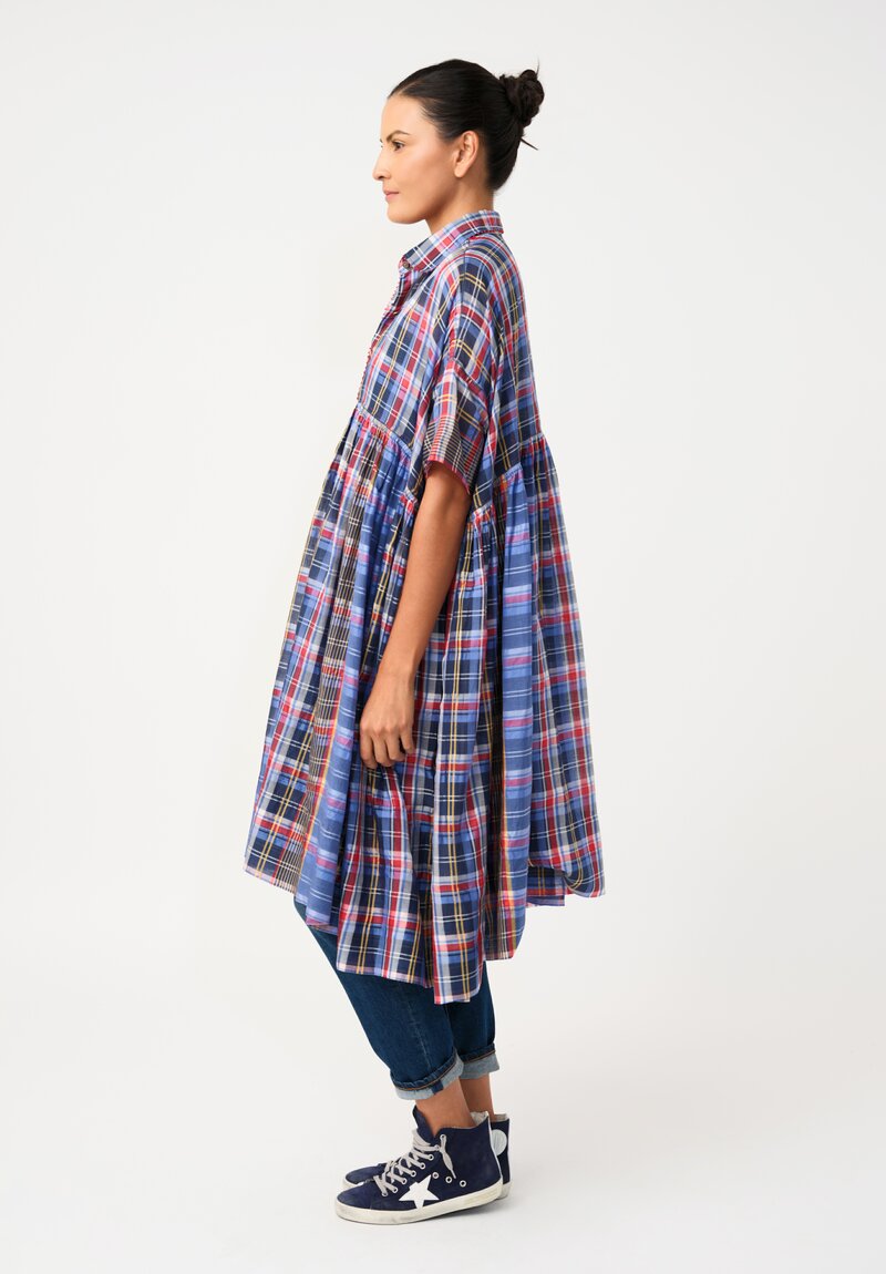 Pero Cotton Silk Plaid 2-Piece Button-Up Gathered Tunic