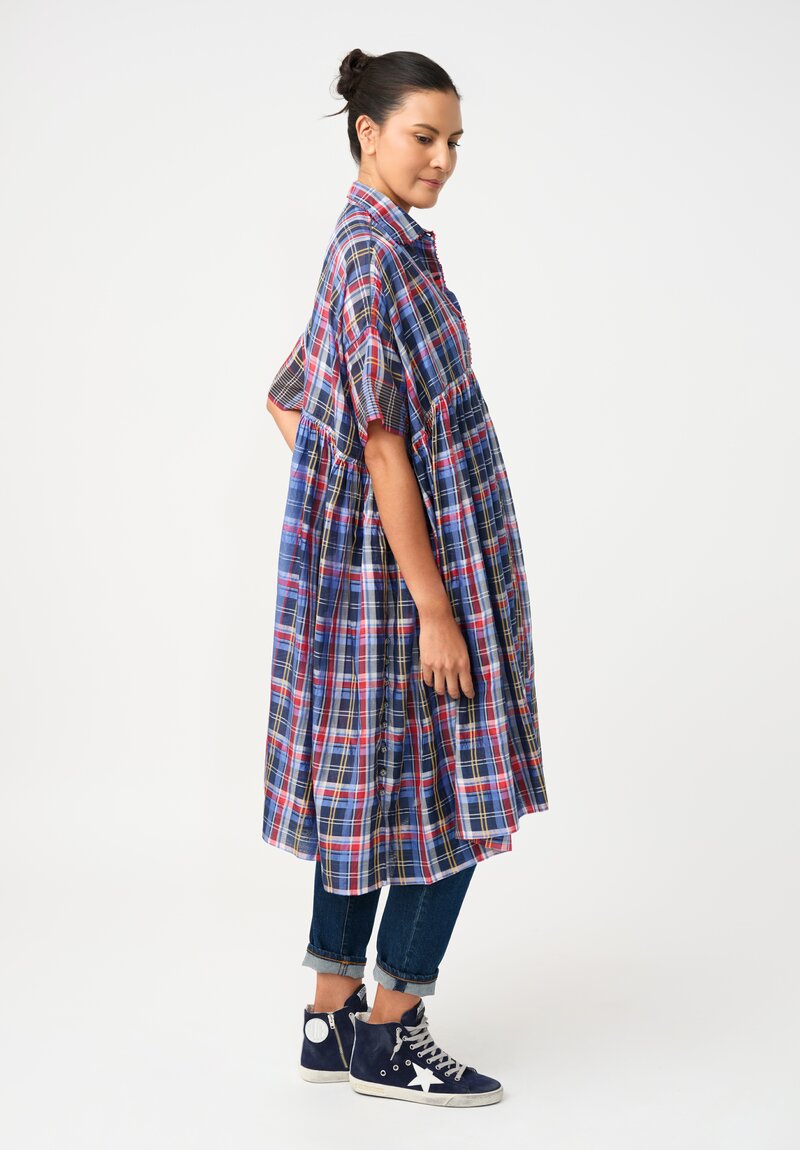 Pero Cotton Silk Plaid 2-Piece Button-Up Gathered Tunic
