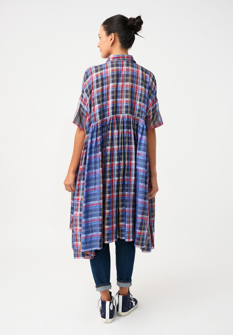 Pero Cotton Silk Plaid 2-Piece Button-Up Gathered Tunic