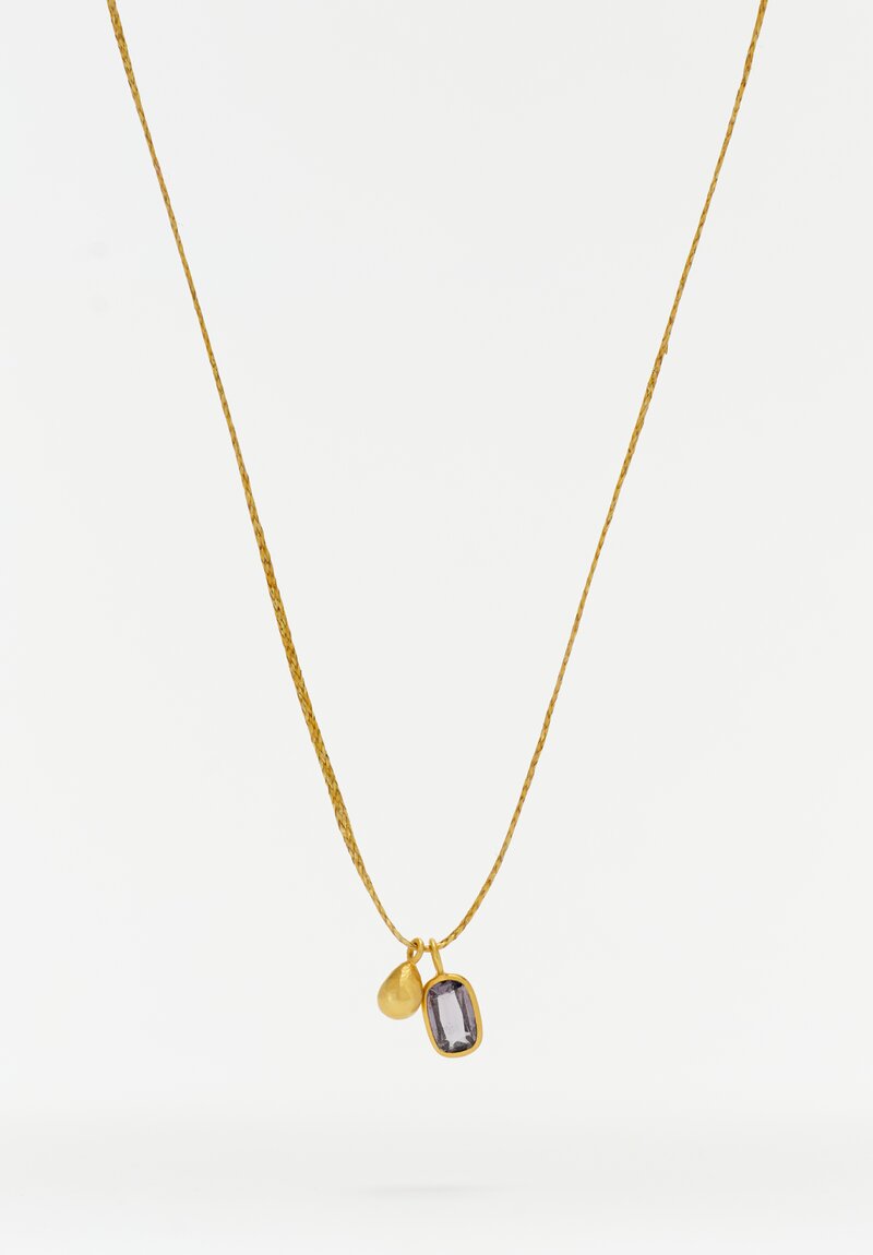 Pippa Small 18K Gold Braided Cord Chain Lobster Clasp Closure Necklace from The Middle Path Collection with 1.2 Carat Spinel Gemstone Bezel Set Pendant & 18K Gold Teardrop Pendant Front Shot View