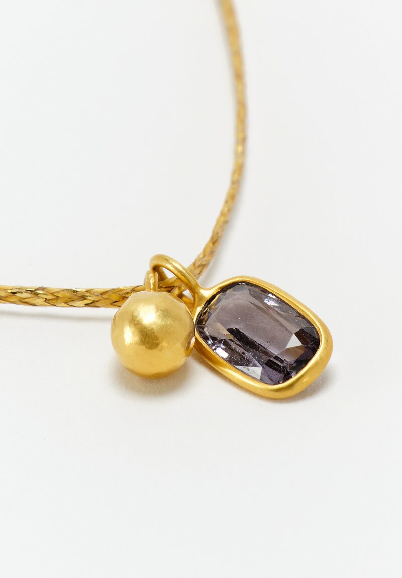 Pippa Small 18K Gold Braided Cord Chain Lobster Clasp Closure Necklace from The Middle Path Collection with 1.2 Carat Spinel Gemstone Bezel Set Pendant & 18K Gold Teardrop Pendant Detail Shot Close Up View