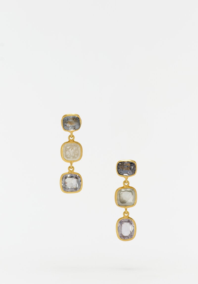 Pippa Small 18K Gold The Middle Path Collection Double Drop Post Closure Earrings with 5.25 Carat Spinel & Diamond Rectangular Bezel Set Gemstones