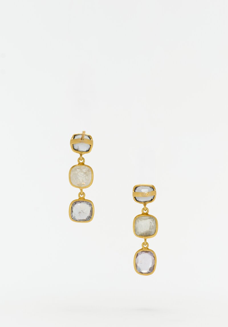 Pippa Small 18K Gold The Middle Path Collection Double Drop Post Closure Earrings with 5.25 Carat Spinel & Diamond Rectangular Bezel Set Gemstones