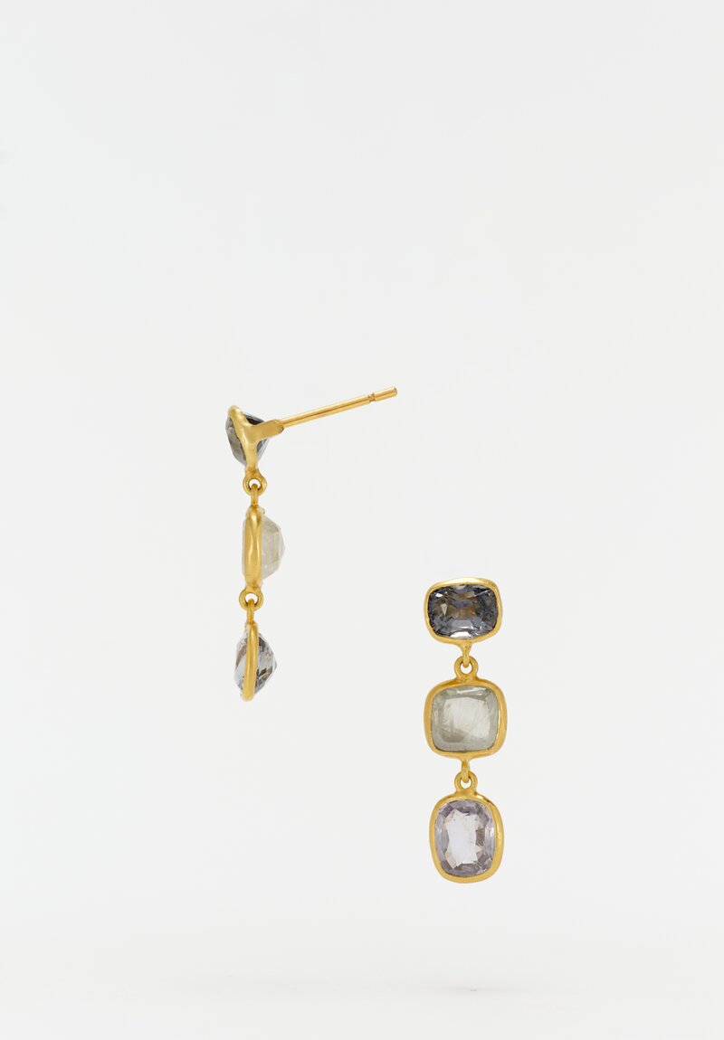 Pippa Small 18K Gold The Middle Path Collection Double Drop Post Closure Earrings with 5.25 Carat Spinel & Diamond Rectangular Bezel Set Gemstones