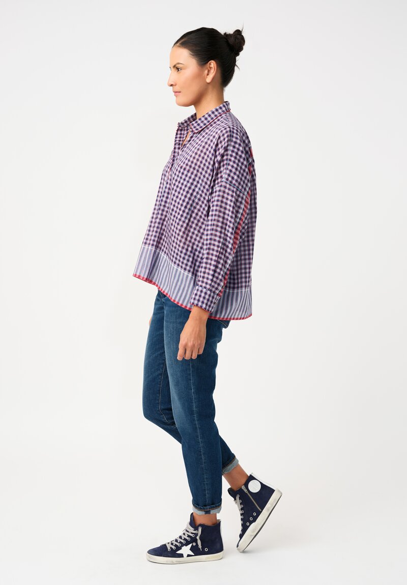 Pero Cotton Silk Checkered Button-Down Top