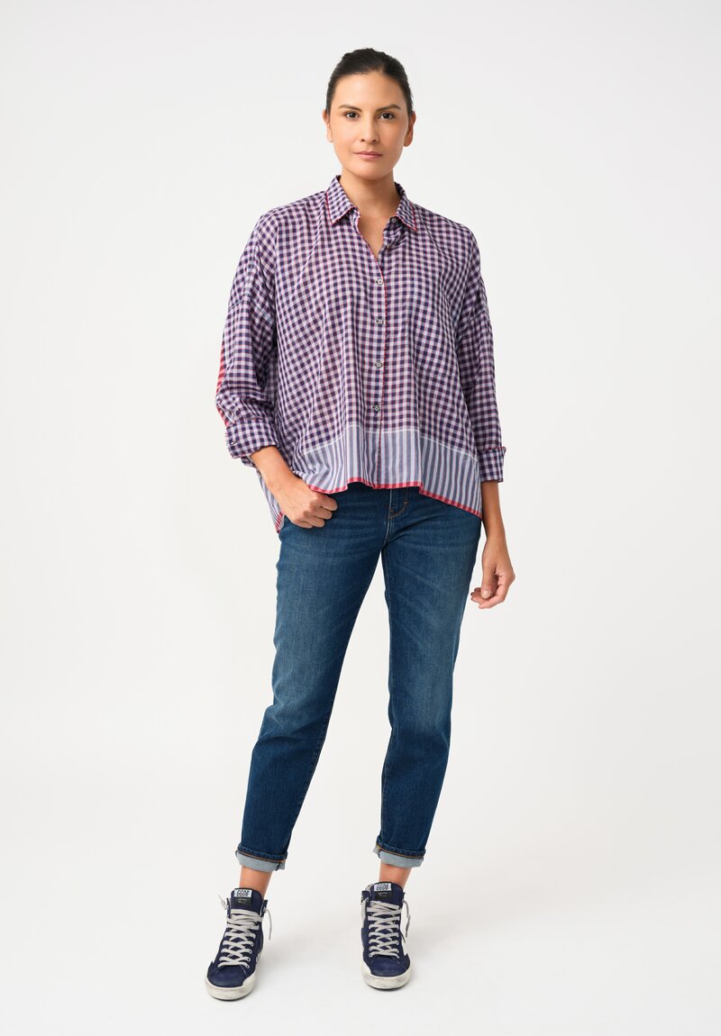 Pero Cotton Silk Checkered Button-Down Top