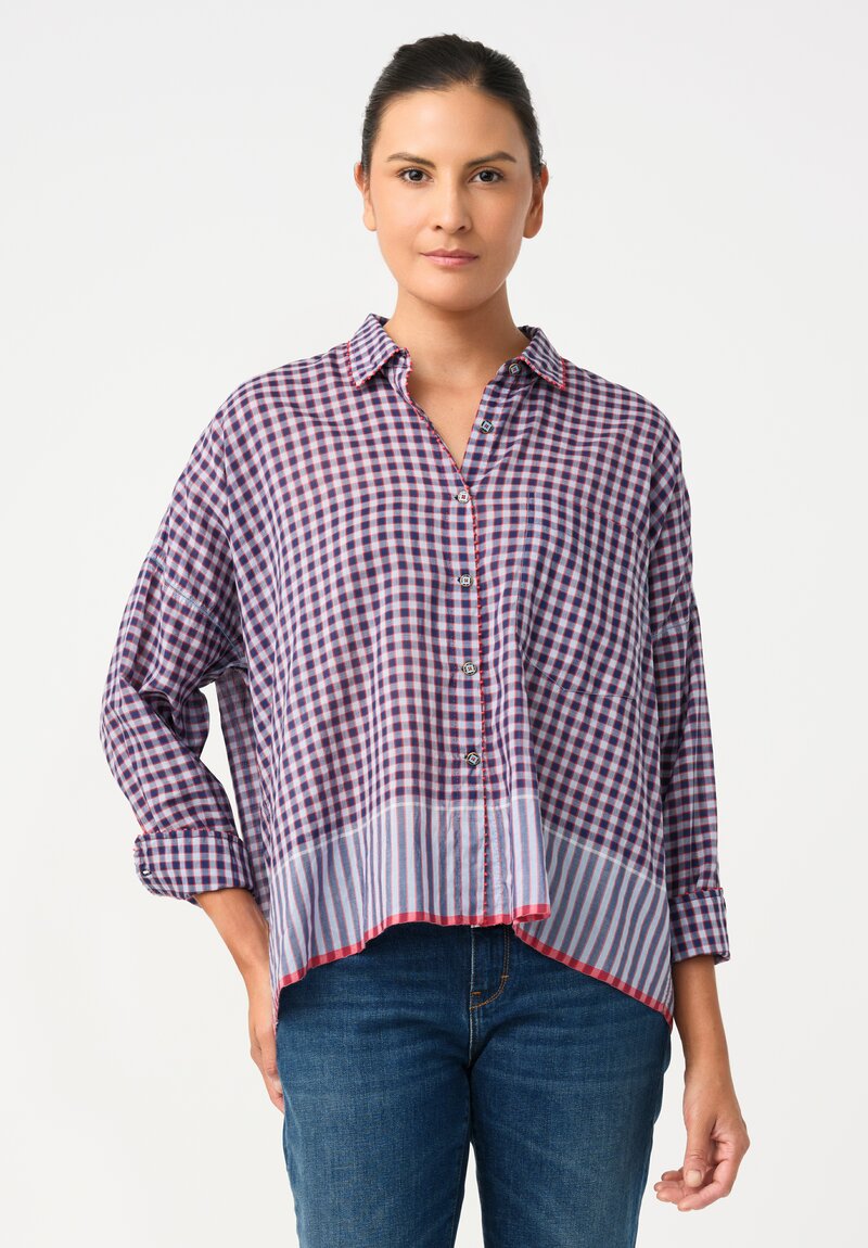 Pero Cotton Silk Checkered Button-Down Top