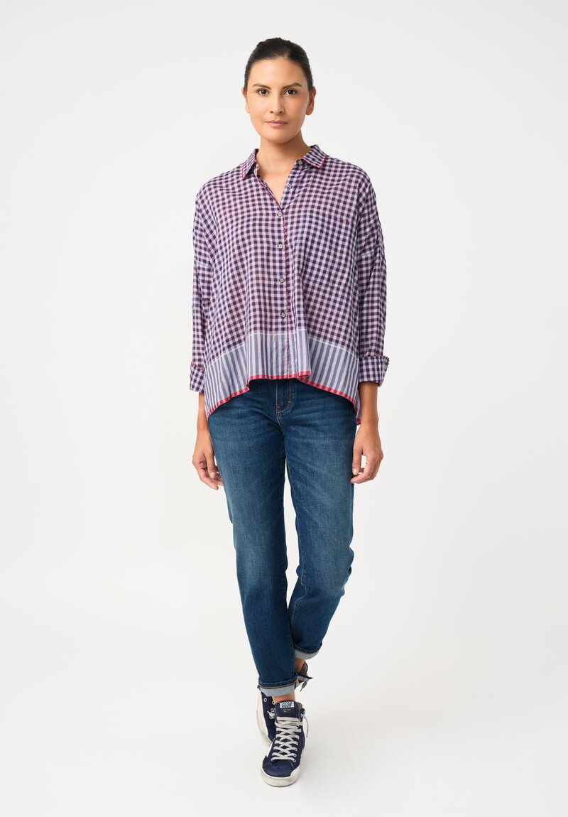 Pero Cotton Silk Checkered Button-Down Top