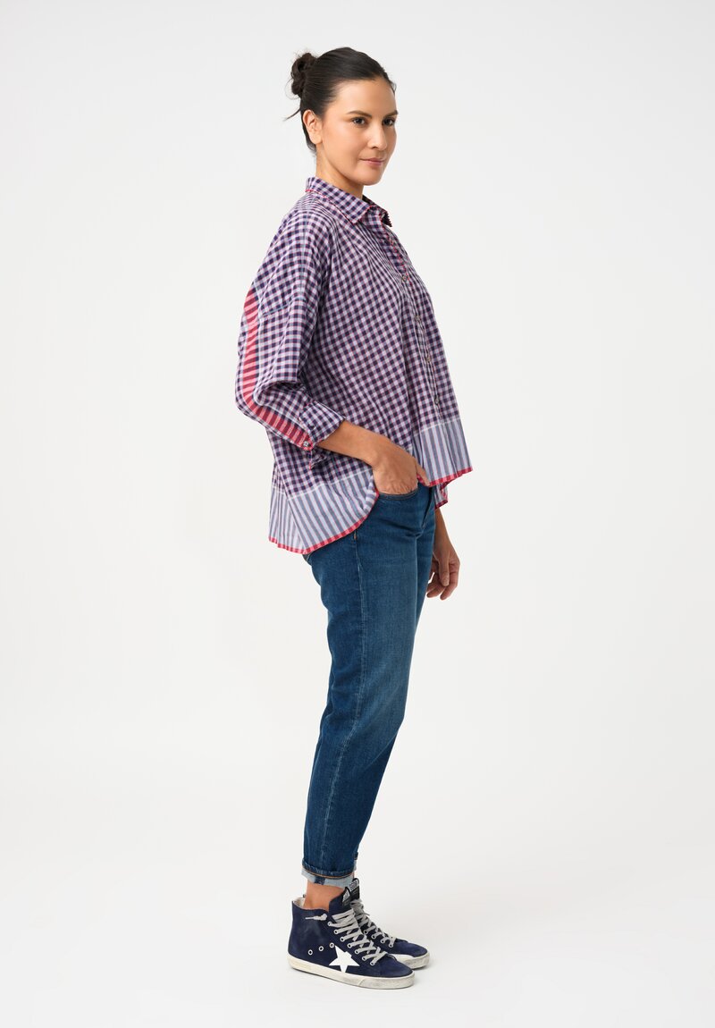 Pero Cotton Silk Checkered Button-Down Top