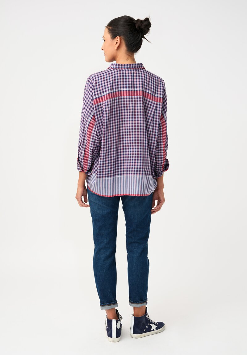 Pero Cotton Silk Checkered Button-Down Top
