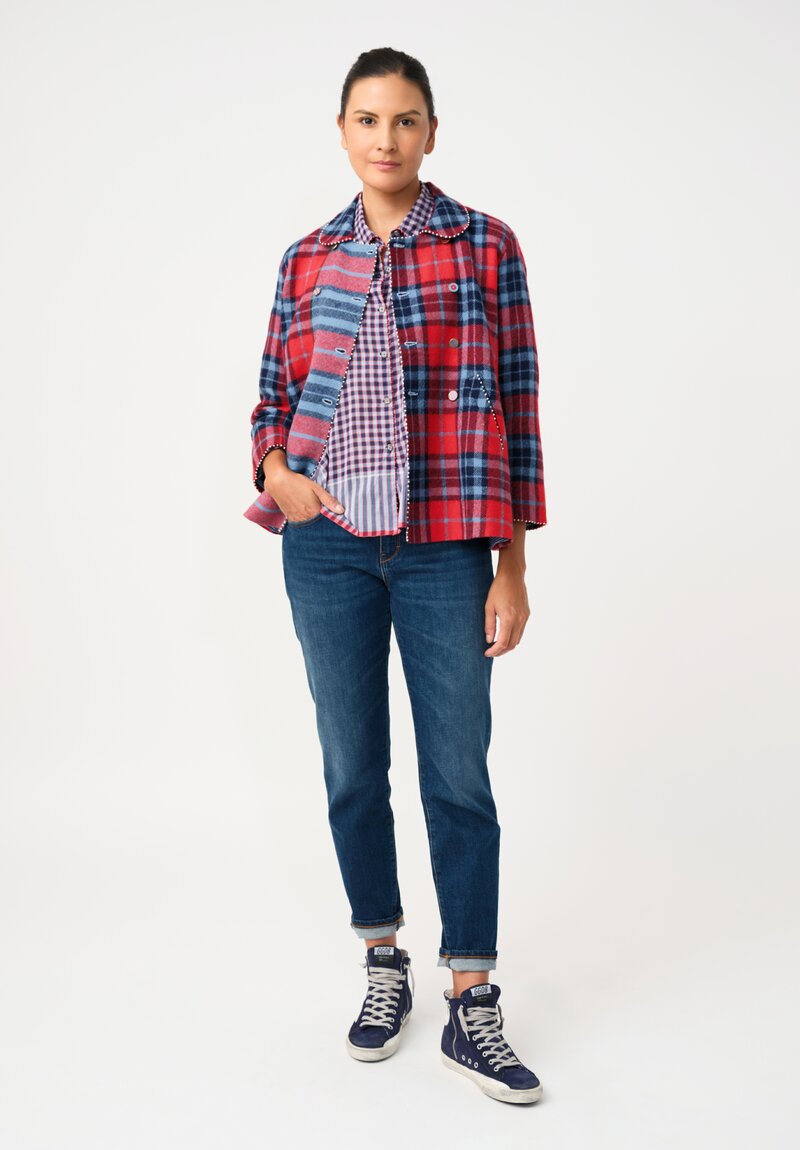 Pero Cotton Silk Checkered Button-Down Top