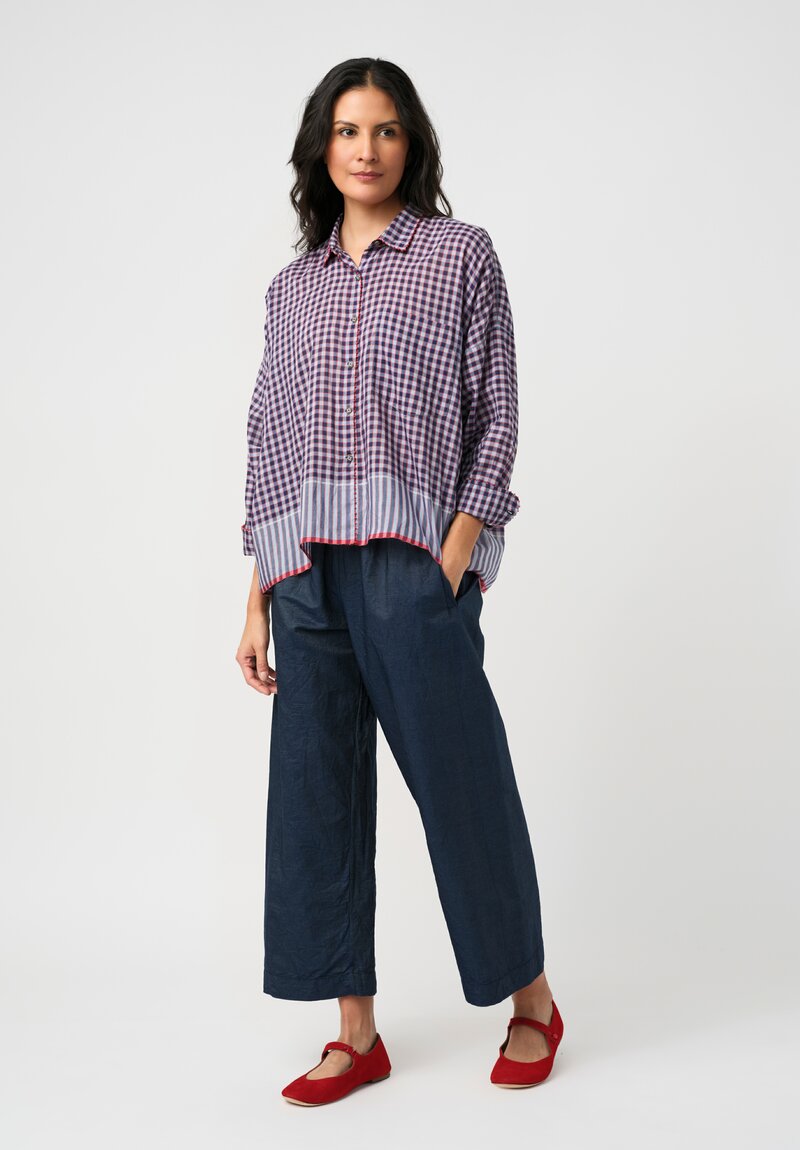 Péro Cotton & Silk 2-Piece Button-Down Top in Navy Blue & Red Plaid