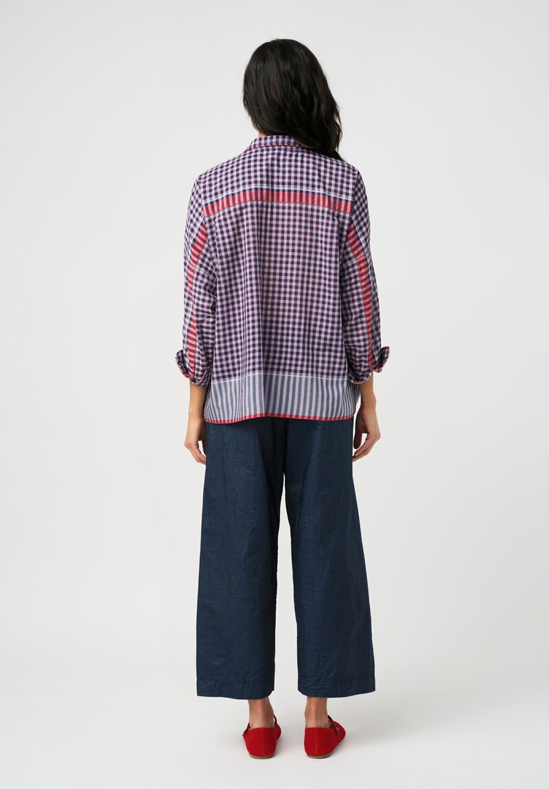 Péro Cotton & Silk 2-Piece Button-Down Top in Navy Blue & Red Plaid