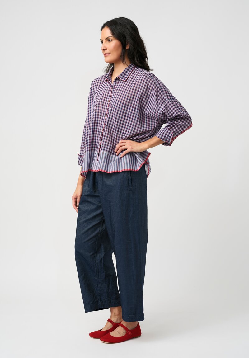 Péro Cotton & Silk 2-Piece Button-Down Top in Navy Blue & Red Plaid