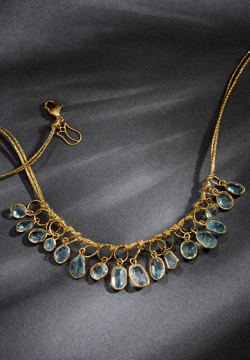 Pippa Small 18k, Aquamarine 17 Stone ShortNecklace 13 in