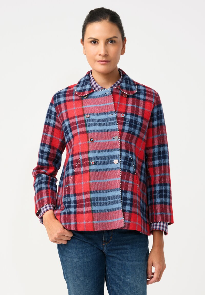 Péro Pashmina Double-Breasted Plaid Coat
