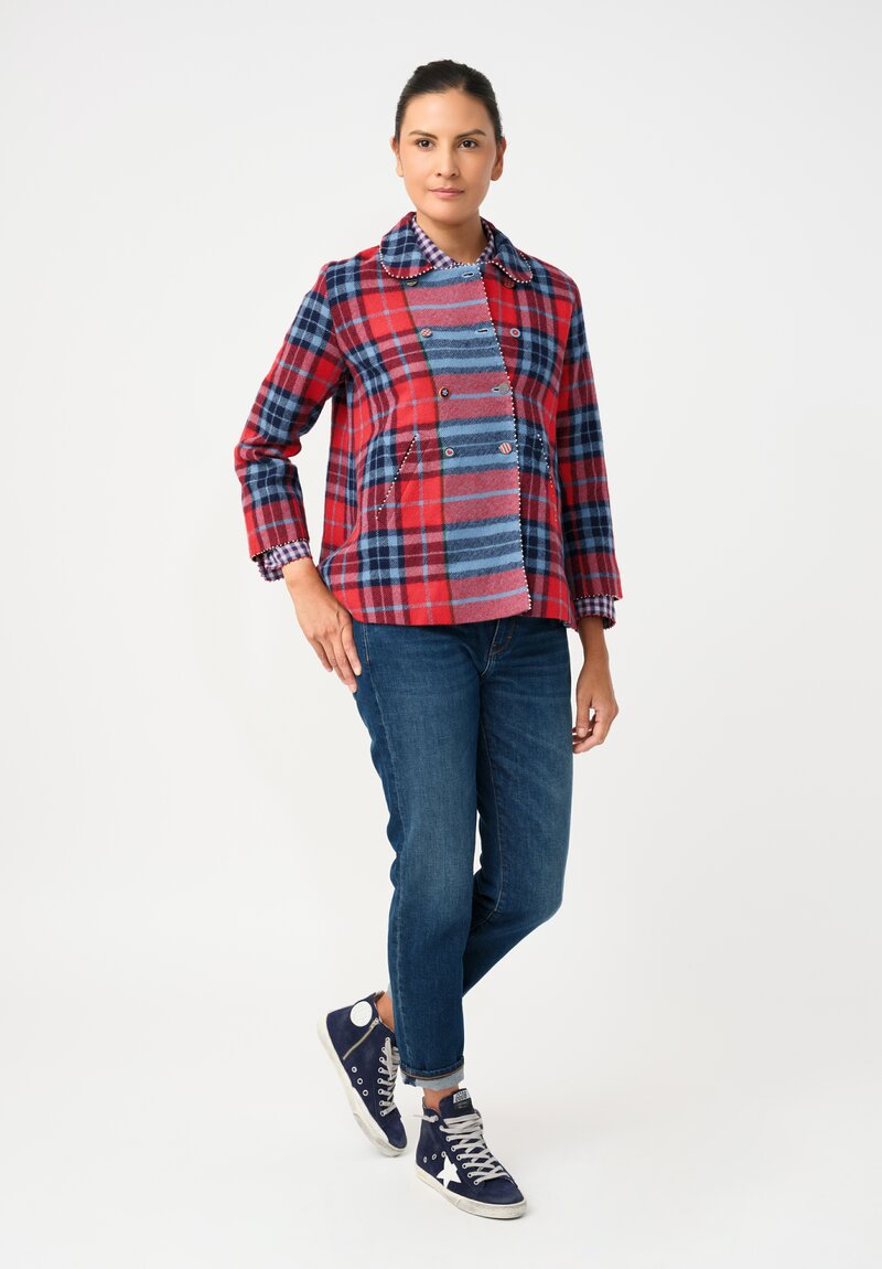 Péro Pashmina Double-Breasted Plaid Coat