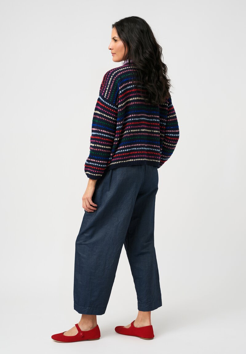 Péro Hand-Knit Confetti Striped Pullover Sweater in Navy Blue