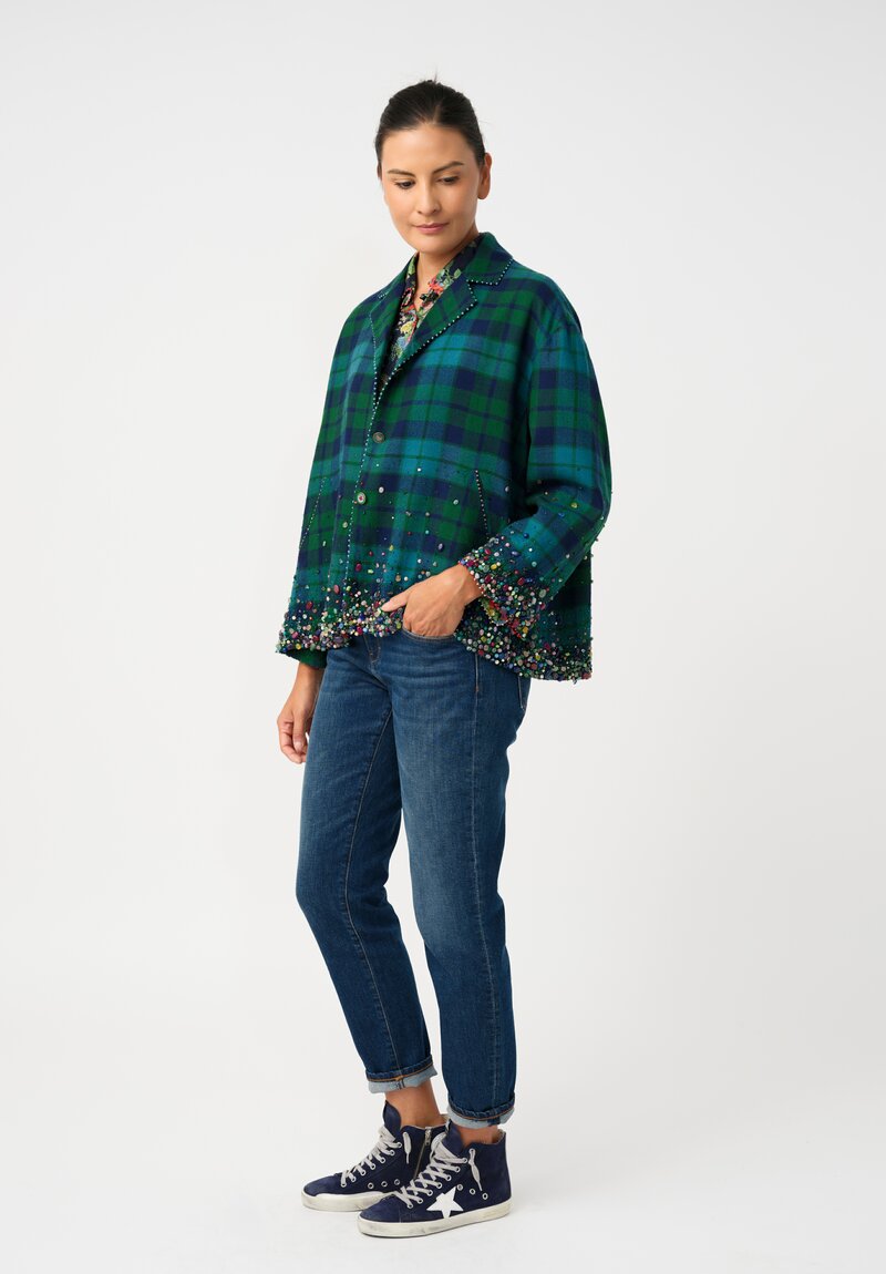 Péro Silk Blend Gem-Studded Plaid Coat