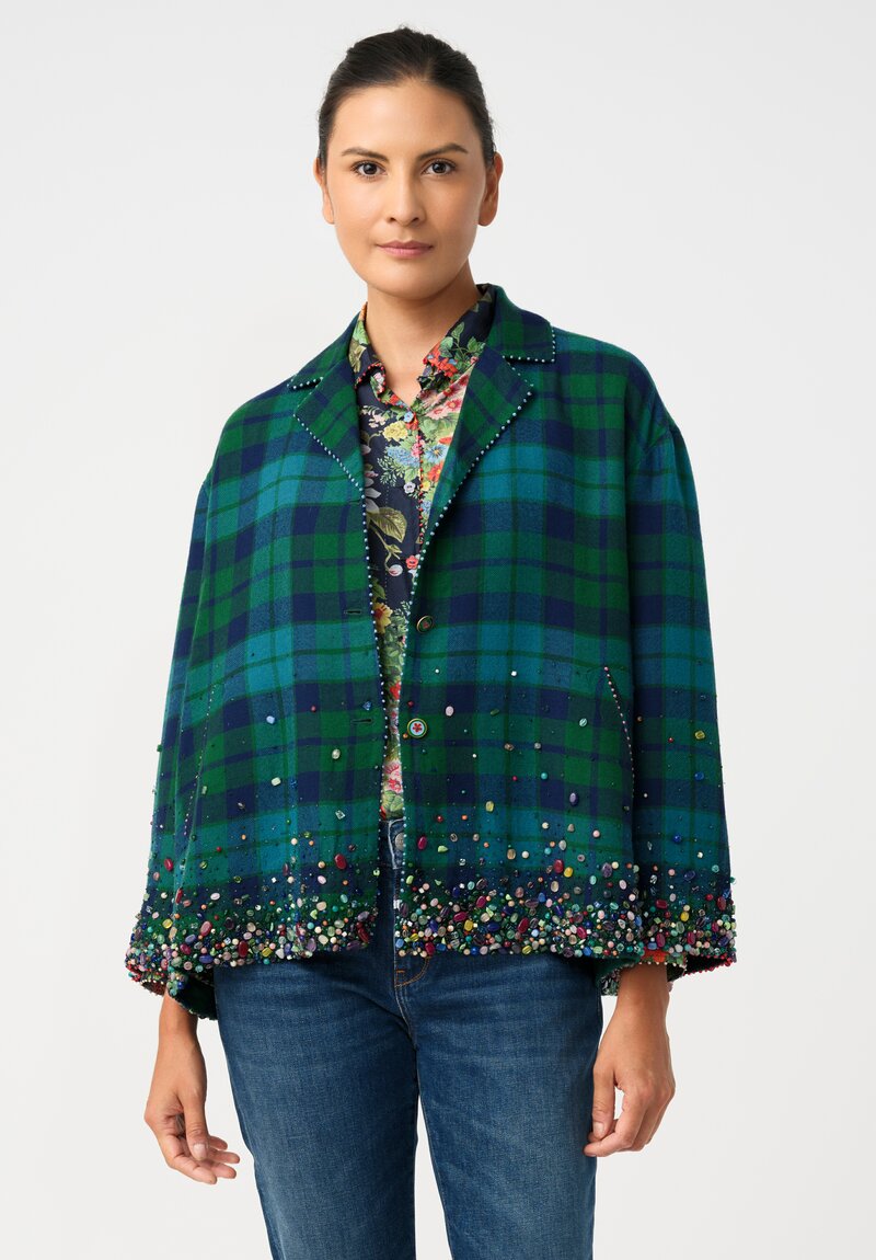 Péro Silk Blend Gem-Studded Plaid Coat