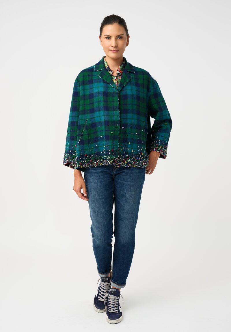 Péro Silk Blend Gem-Studded Plaid Coat