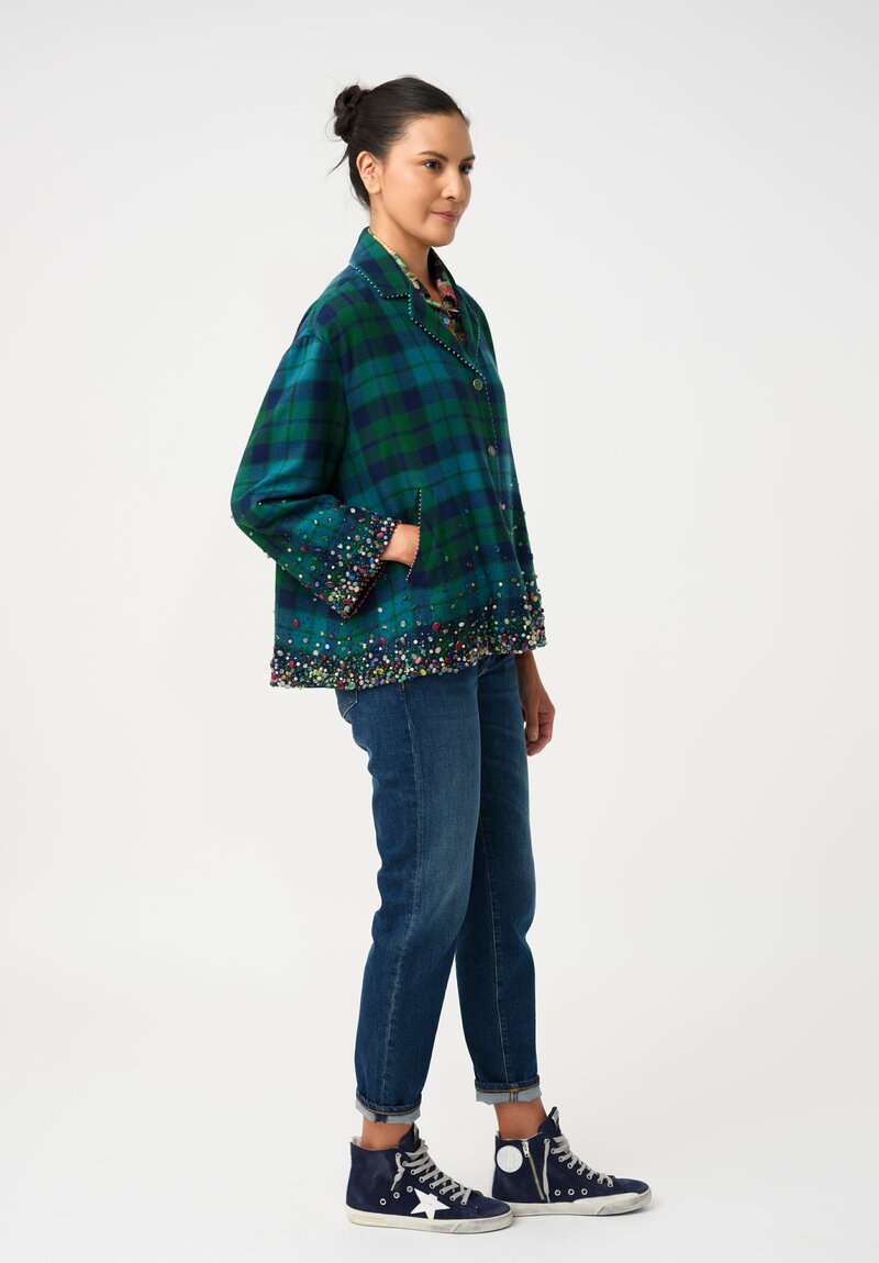 Péro Silk Blend Gem-Studded Plaid Coat