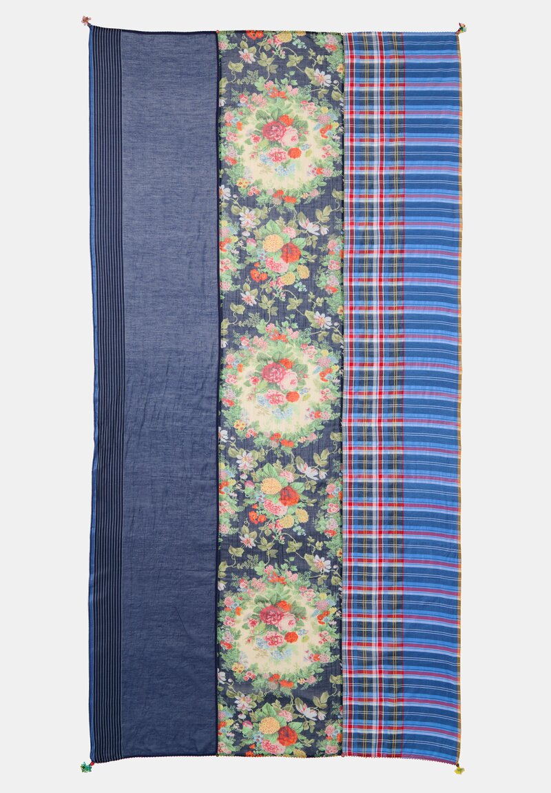 Péro Silk Floral Plaid Scarf with Tassles