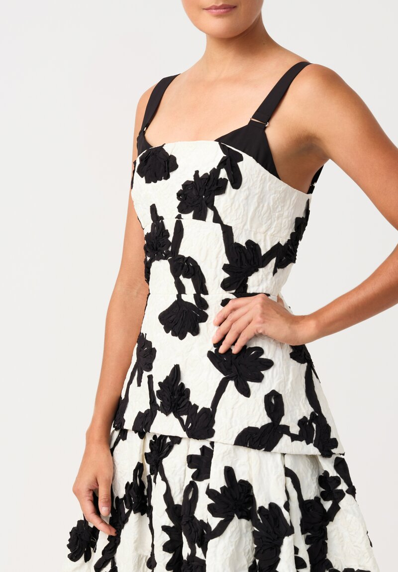 Erdem Cloque Jacquard Hand-Embroidered Floral Cocktail Dress in Black & White