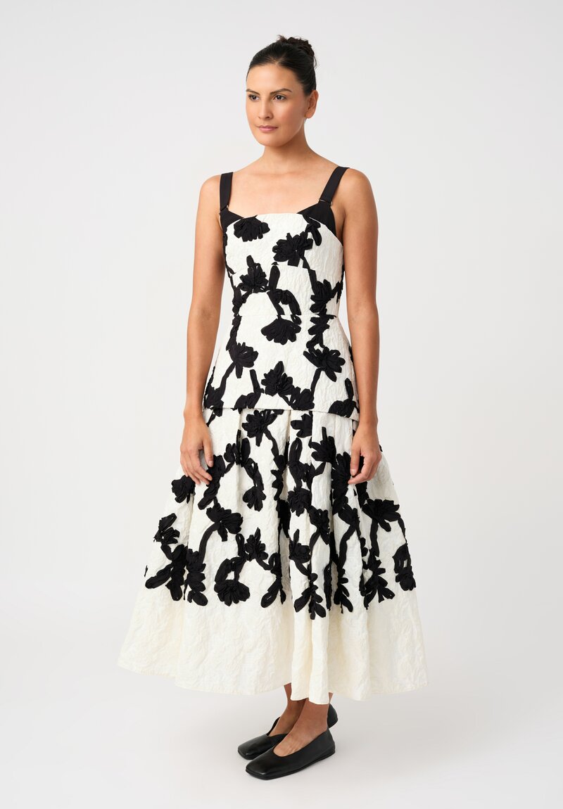 Erdem Cloque Jacquard Hand-Embroidered Floral Cocktail Dress in Black & White