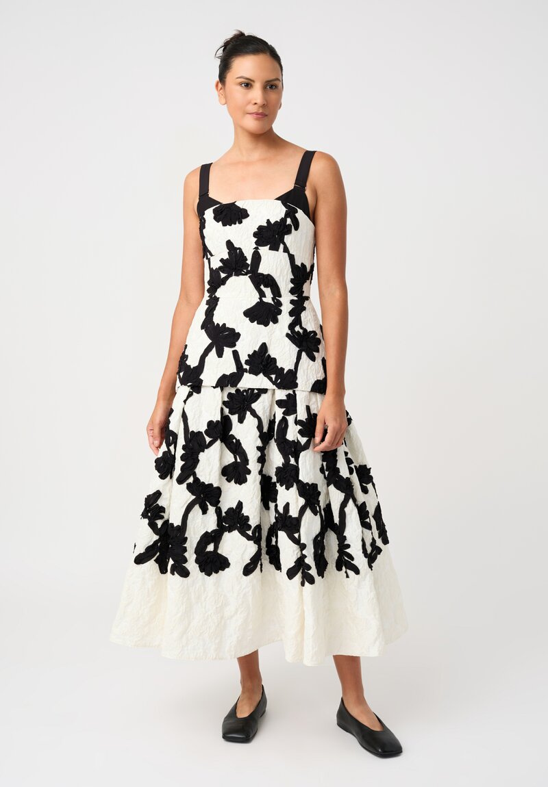 Erdem Cloque Jacquard Hand-Embroidered Floral Cocktail Dress in Black & White