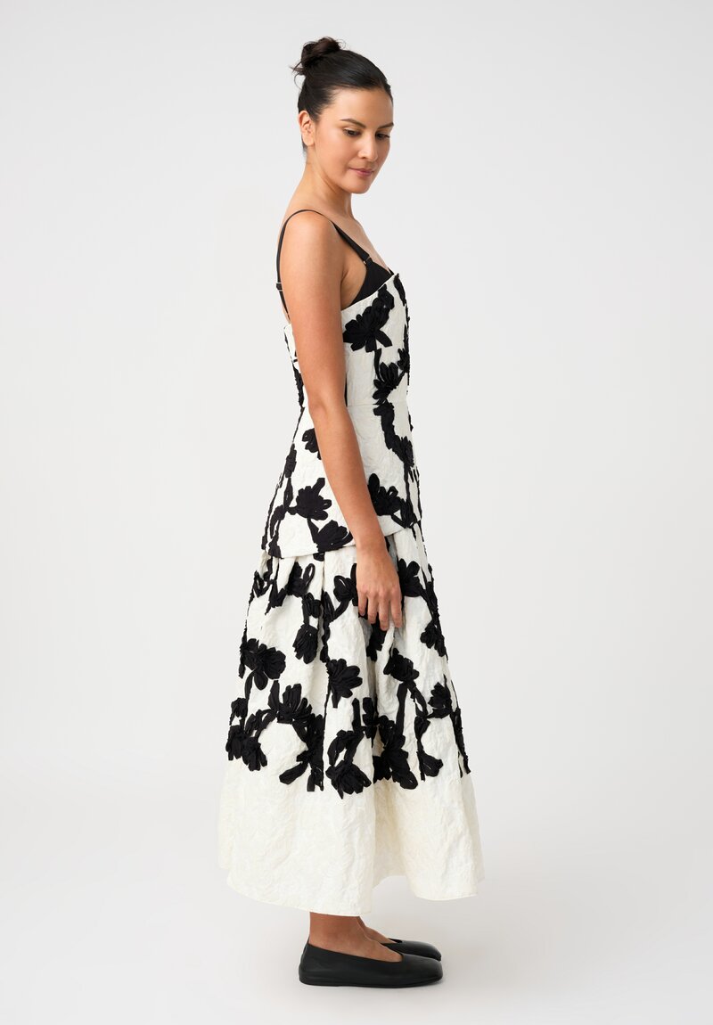 Erdem Cloque Jacquard Hand-Embroidered Floral Cocktail Dress in Black & White