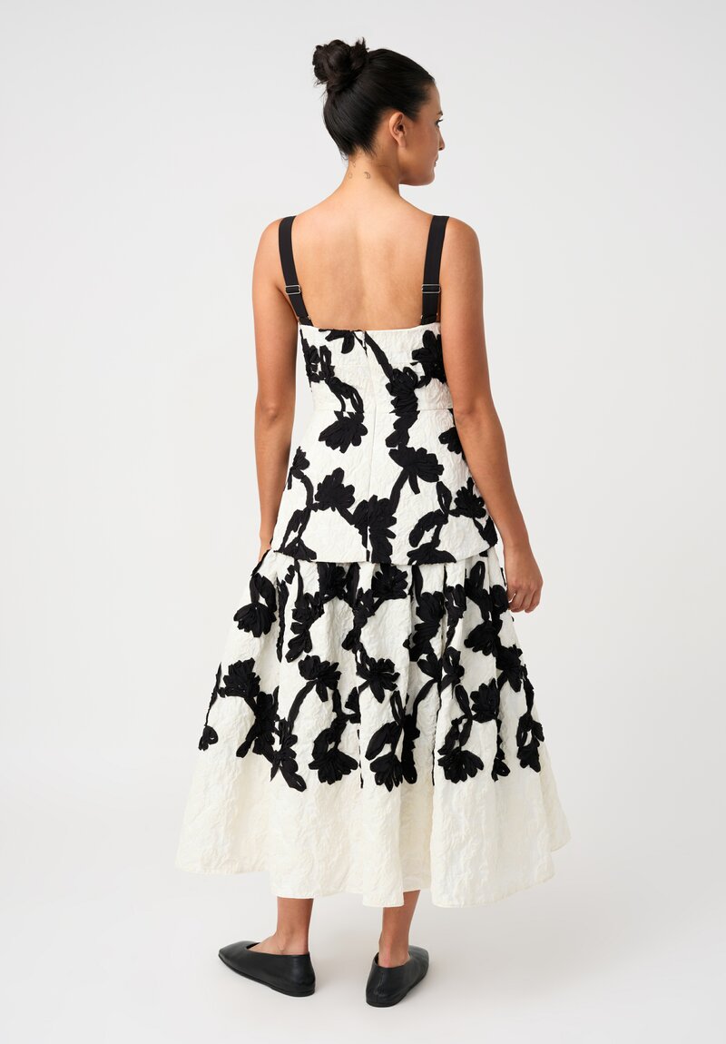 Erdem Cloque Jacquard Hand-Embroidered Floral Cocktail Dress in Black & White