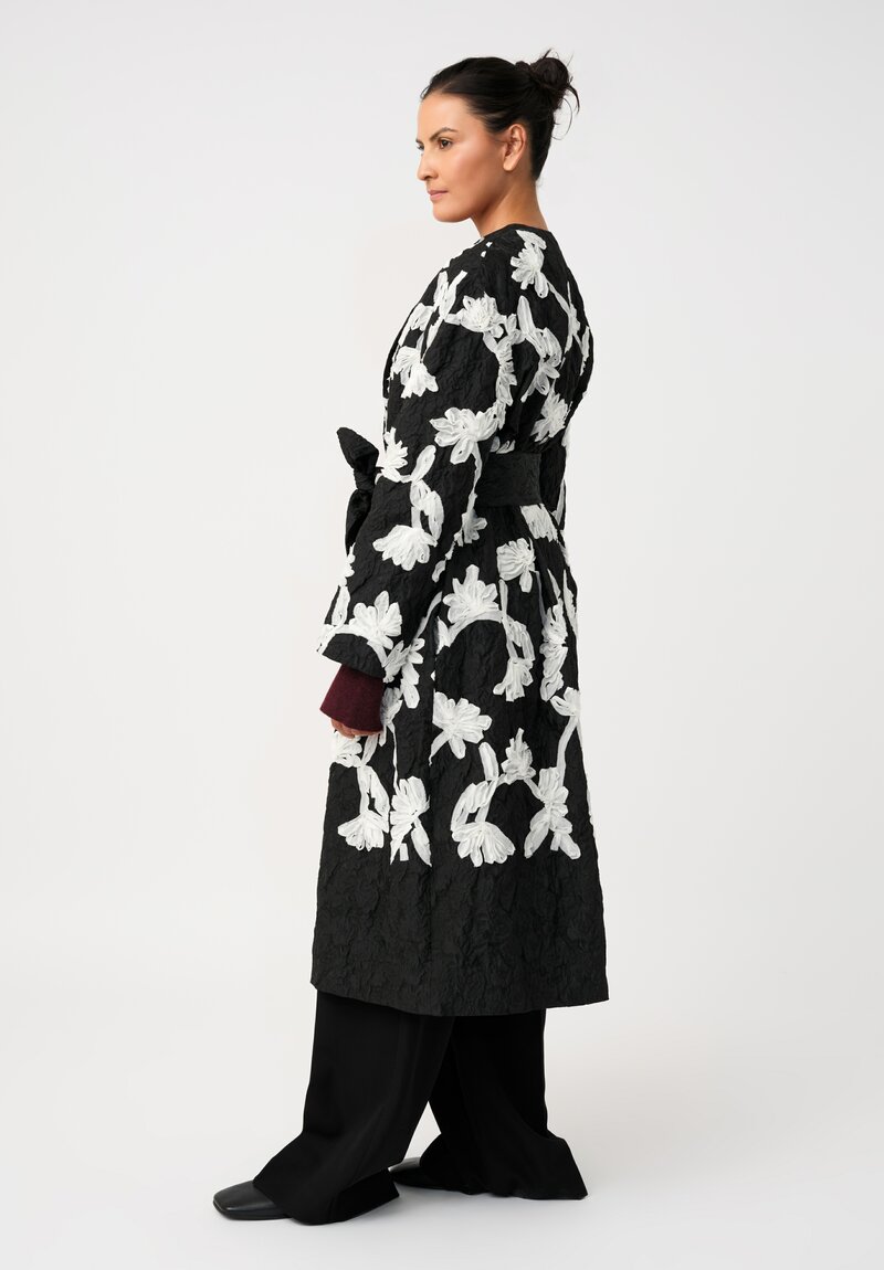 Erdem Cloque Jacquard Hand-Embroidered Floral Belted Coat