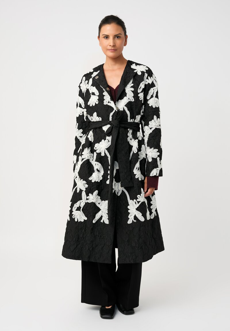 Erdem Cloque Jacquard Hand-Embroidered Floral Belted Coat