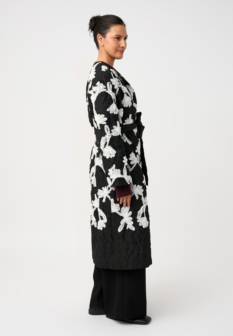Erdem Cloque Jacquard Hand-Embroidered Floral Belted Coat