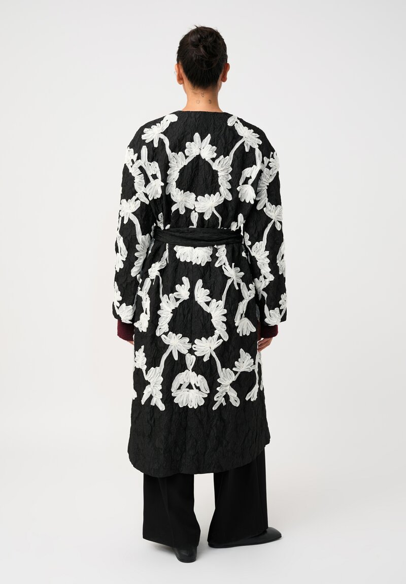 Erdem Cloque Jacquard Hand-Embroidered Floral Belted Coat