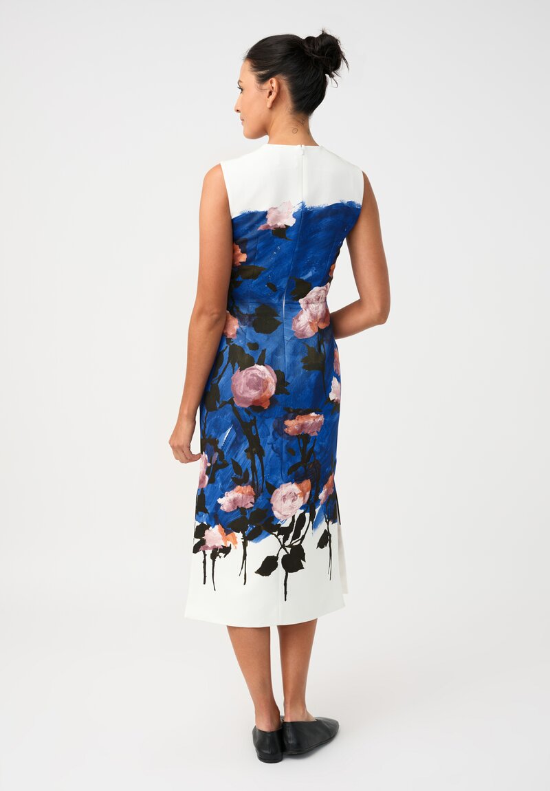 Erdem Cotton Faille Painted Roses Pencil Midi Dress