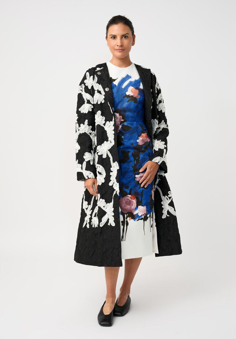 Erdem Cotton Faille Painted Roses Pencil Midi Dress