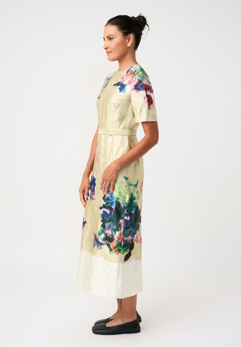 Erdem Crushed Satin Painterly Floral Pencil Dress