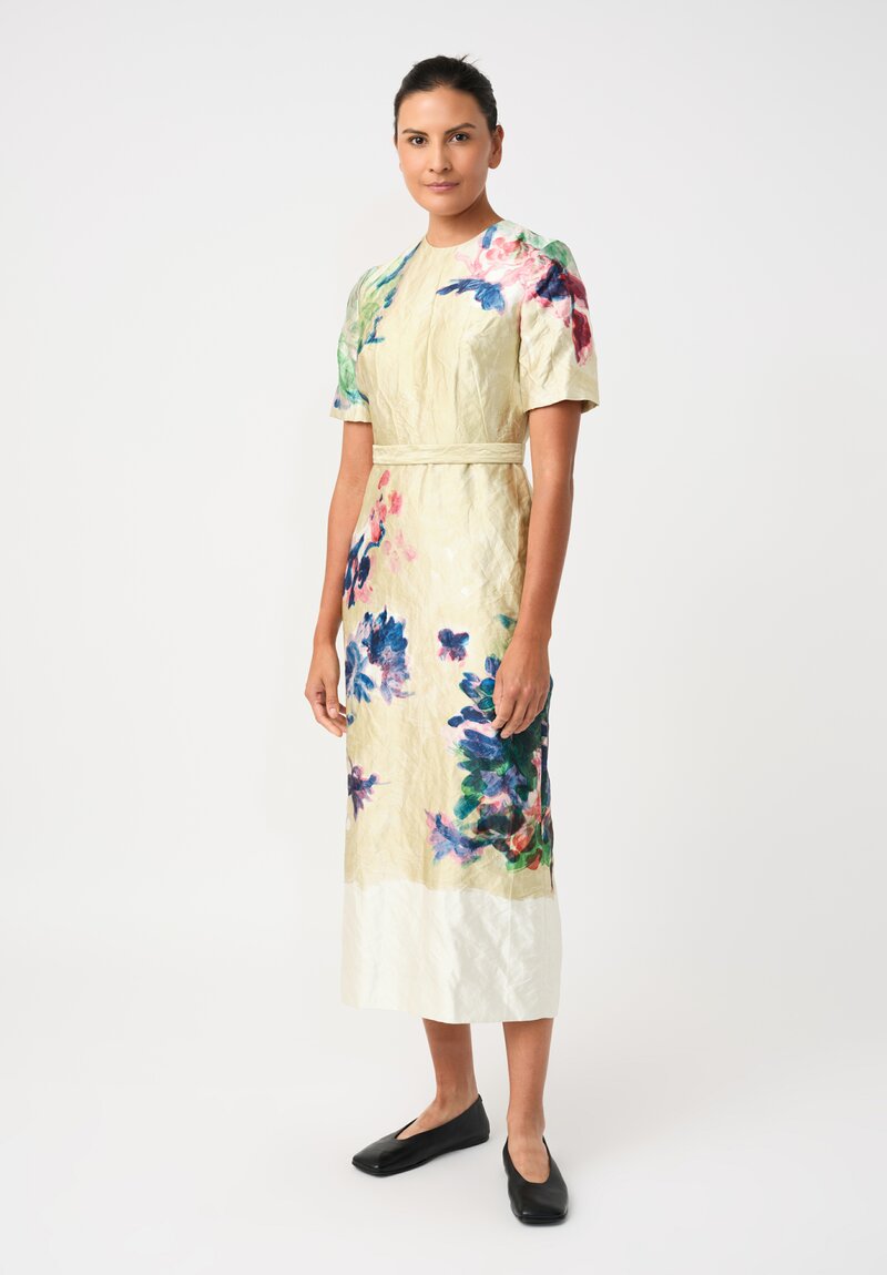 Erdem Crushed Satin Painterly Floral Pencil Dress