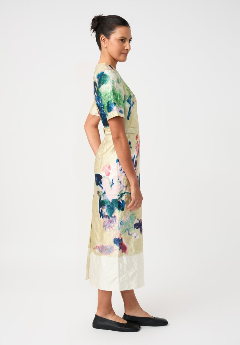 Erdem Crushed Satin Painterly Floral Pencil Dress