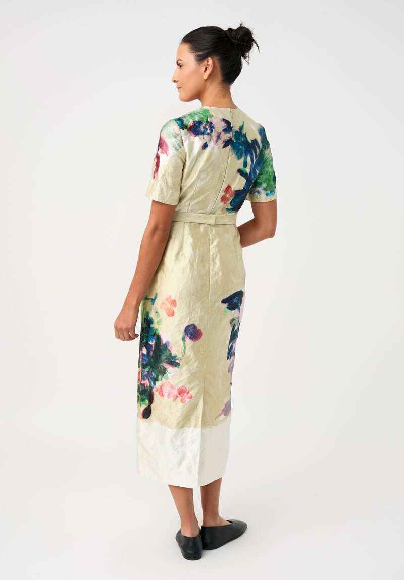 Erdem Crushed Satin Painterly Floral Pencil Dress