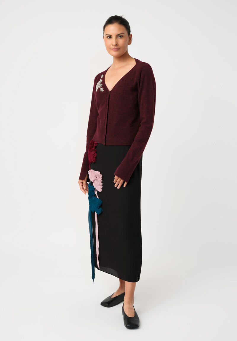 Erdem Silk Georgette Ribbon Flower Appliqué Pencil Skirt