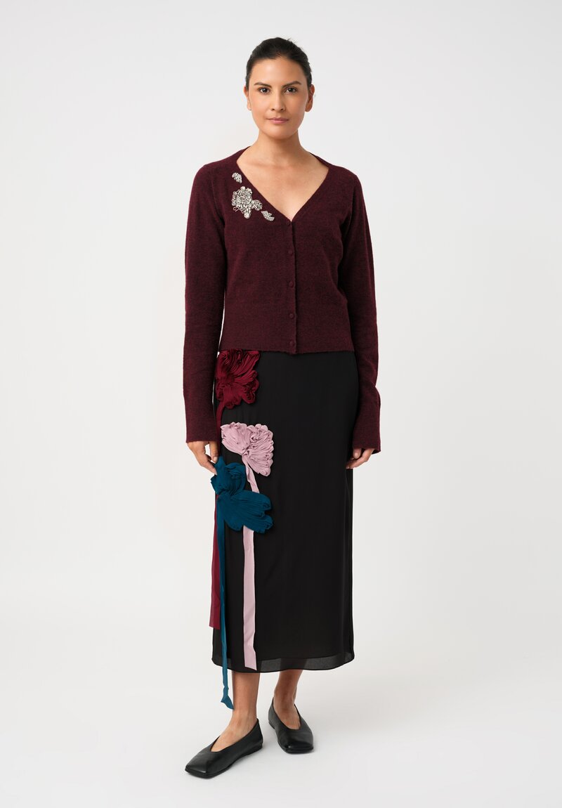 Erdem Silk Georgette Ribbon Flower Appliqué Pencil Skirt