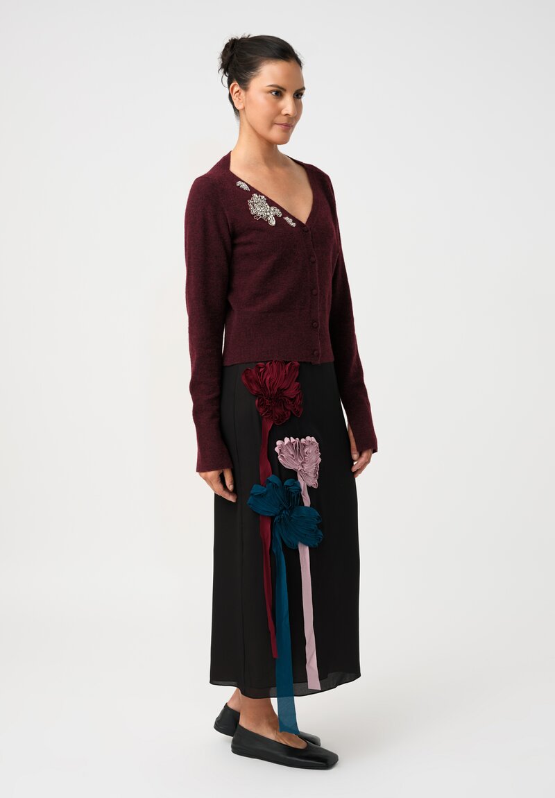 Erdem Silk Georgette Ribbon Flower Appliqué Pencil Skirt