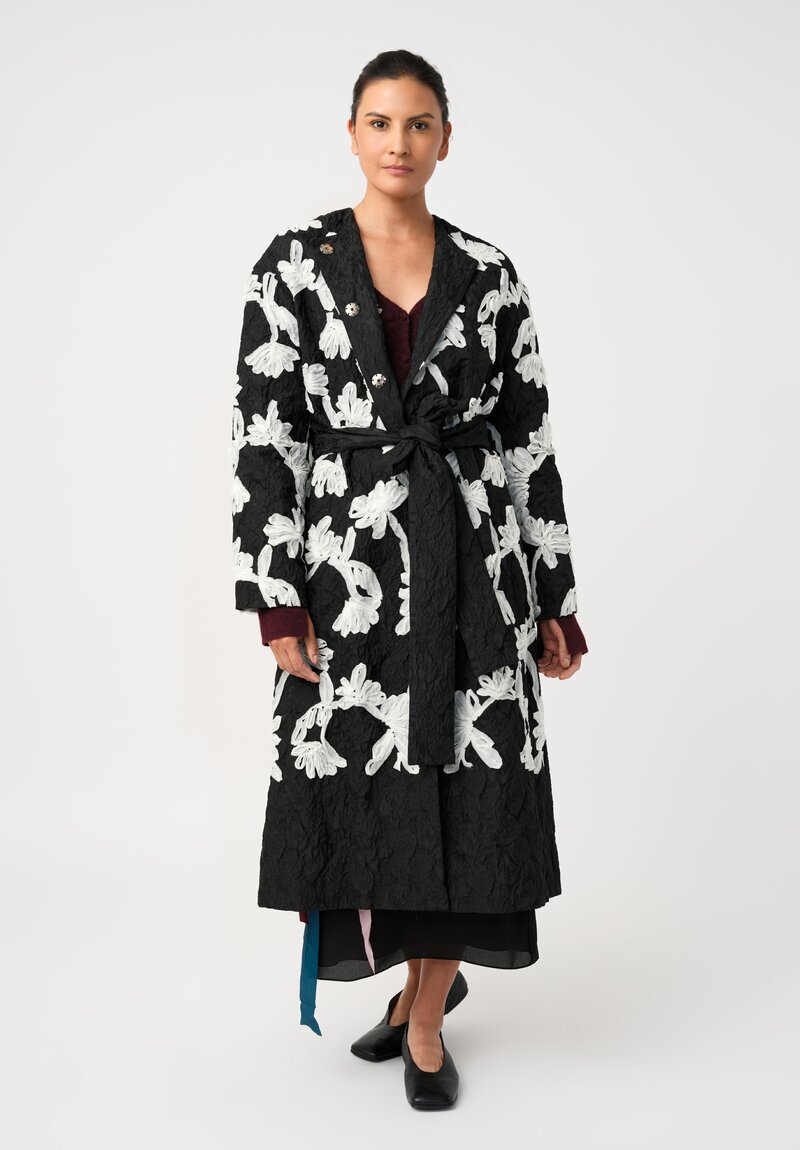 Erdem Silk Georgette Ribbon Flower Appliqué Pencil Skirt