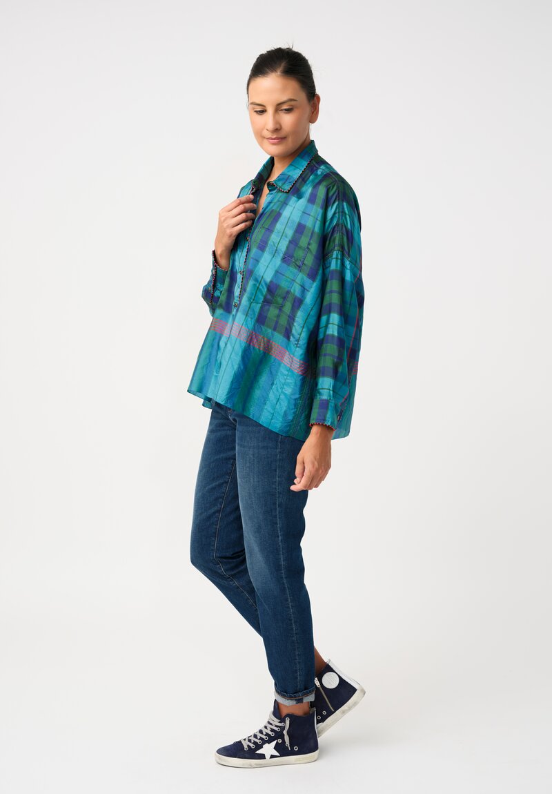 Péro Silk Hand-Knotted Plaid Button Down